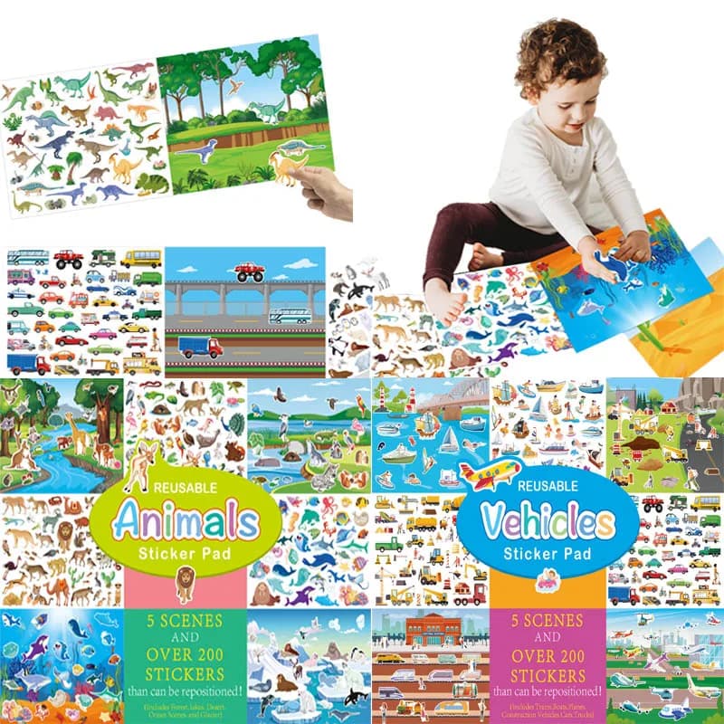 Oltre 200 pezzi adesivi scene per bambini riutilizzabili puzzle fai da te materiale Montessori libro occupato giocattoli educativi per l'apprendimento per regali per bambini