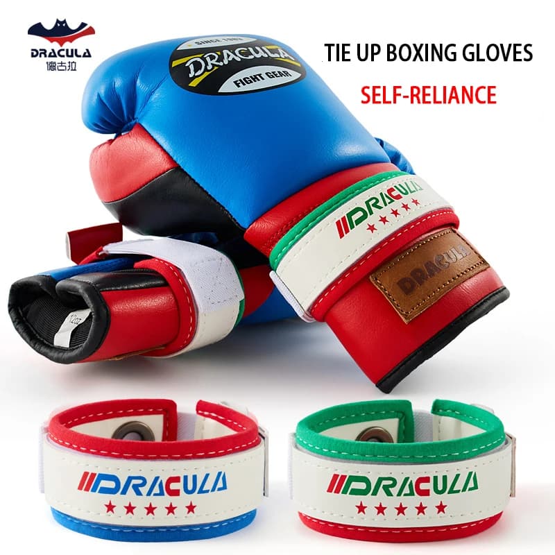 Guantoni da boxe allacciati, guantoni da boxe monouso con corda autoallacciante, chiusura con cinturino in Velcro, fascia per guanti