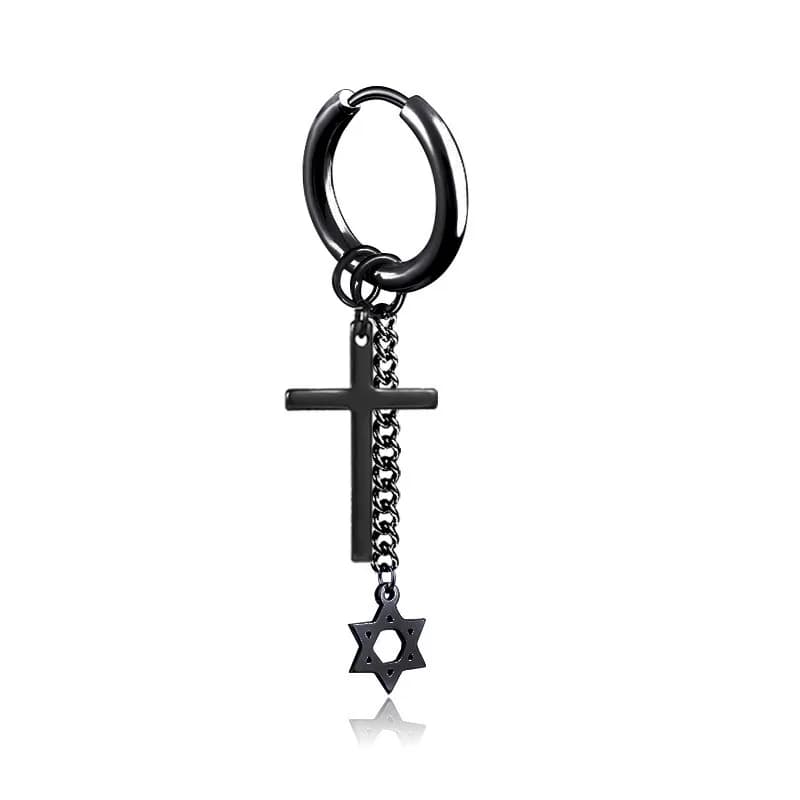 1 Pair Men Vintage Tassel Chain Stud Earring Cross Titanium Steel Earrings For Men Punk Hexagram Star Earrings