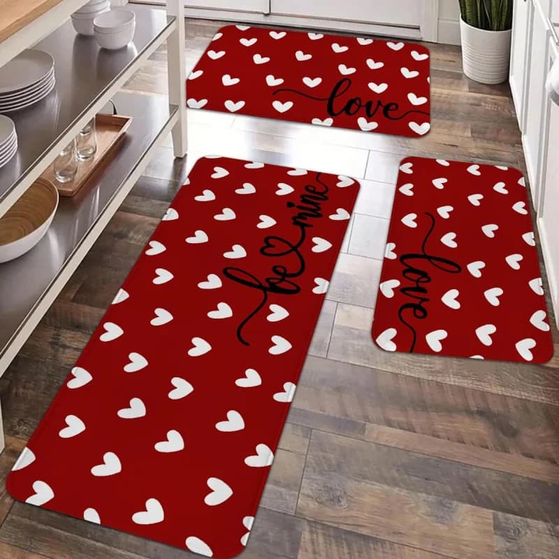 Set di tappeti da cucina per San Valentino, tappeto passatoia da cucina, con piccoli cuori e motivo a cuore, tappetino decorativo.