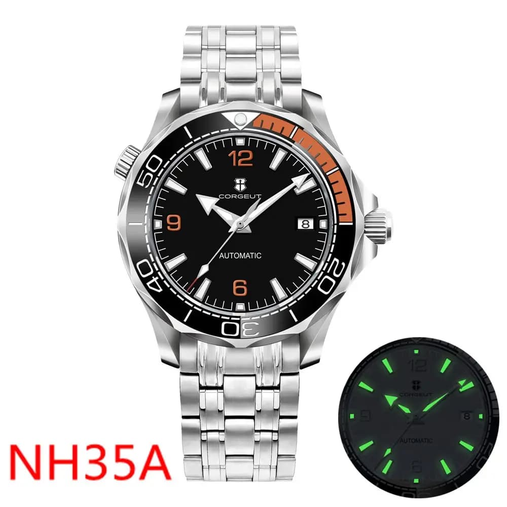 Orologio da uomo di lusso Corgeut Diver 41MM Giappone NH35A meccanico automatico vetro zaffiro data luminoso orologio da polso impermeabile da uomo