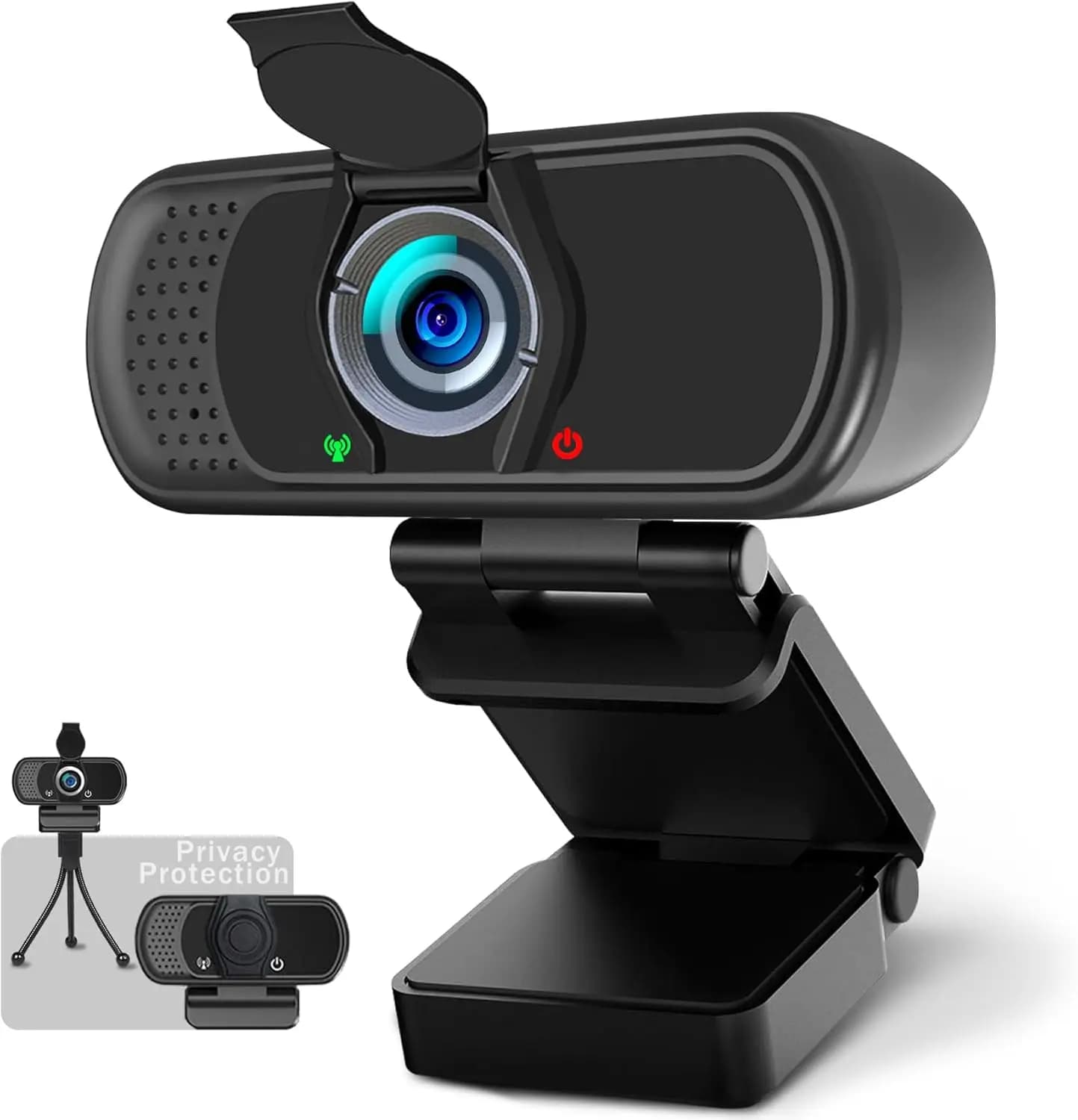 Webcam 1080p con Microfono, Grandangolo, Treppiede e Copertura Privacy, Plug and Play per PC/Mac