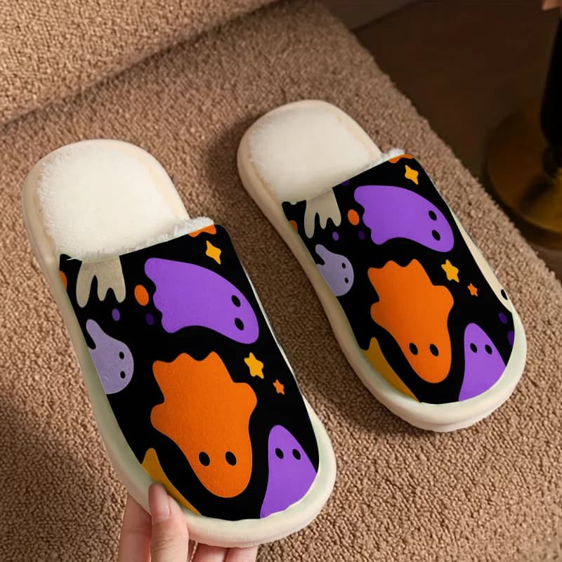 Color Ghost Luxury Plush Slippers Men Women Winter Warm Indoor Home Shoes Soft And Lightweight Bedroom Slippers