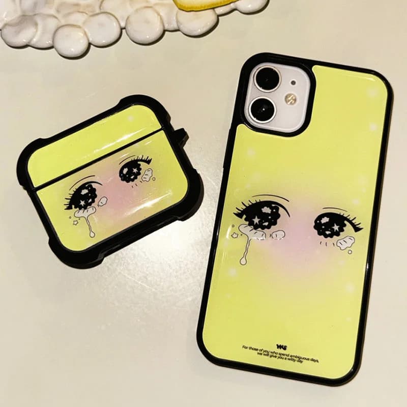 Korean Ins With Tearful Cartoon Eyes Y2K Sweet Pink Girl Phone Case For iPhone 17 AIR 16 15 14 13 12 11 PRO MAX PLUS Cover