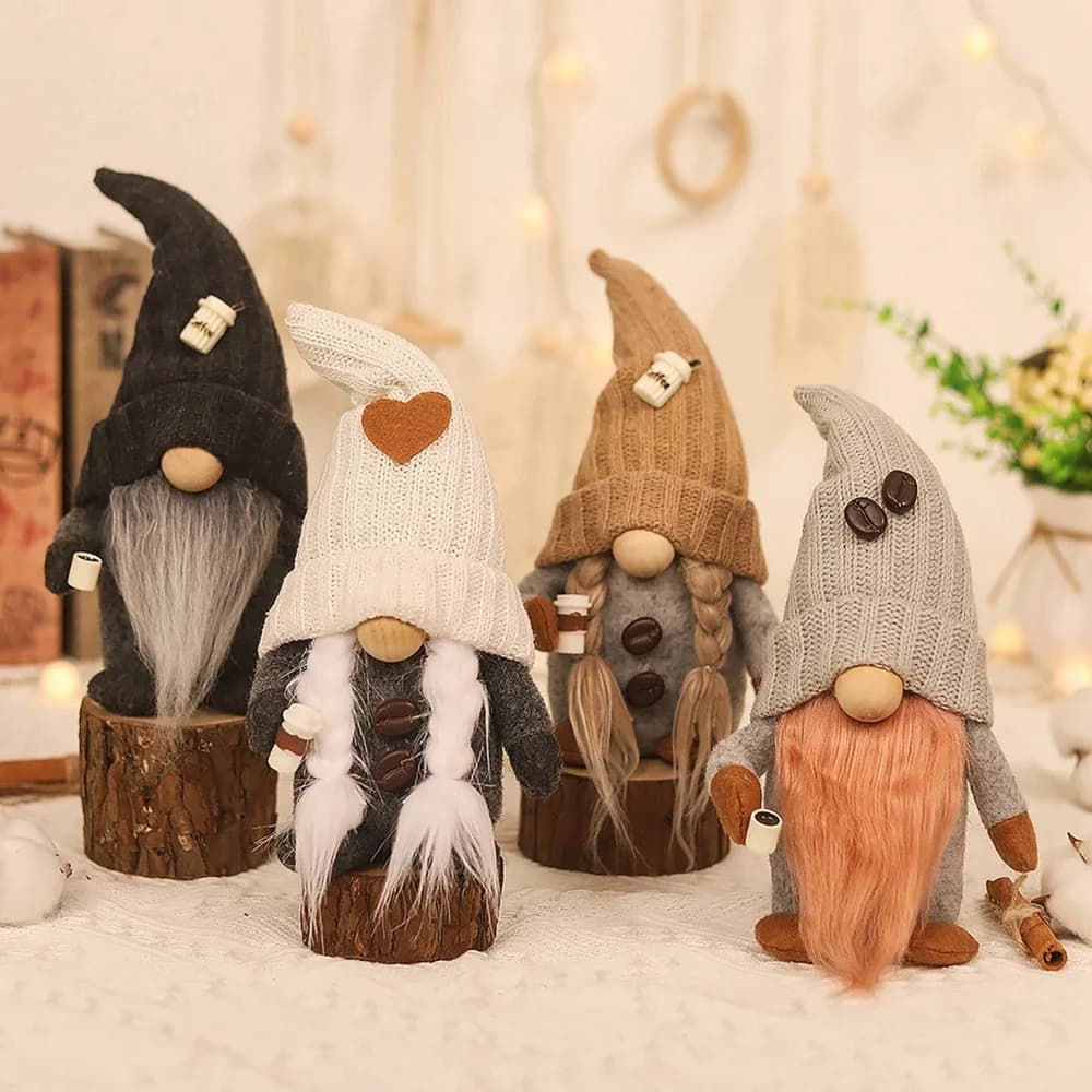 Figurine di bambole gnomo caffè che tengono caffè peluche bambola senza volto bar caffetteria decorazione ornamento natalizio cucina decorazioni per la casa