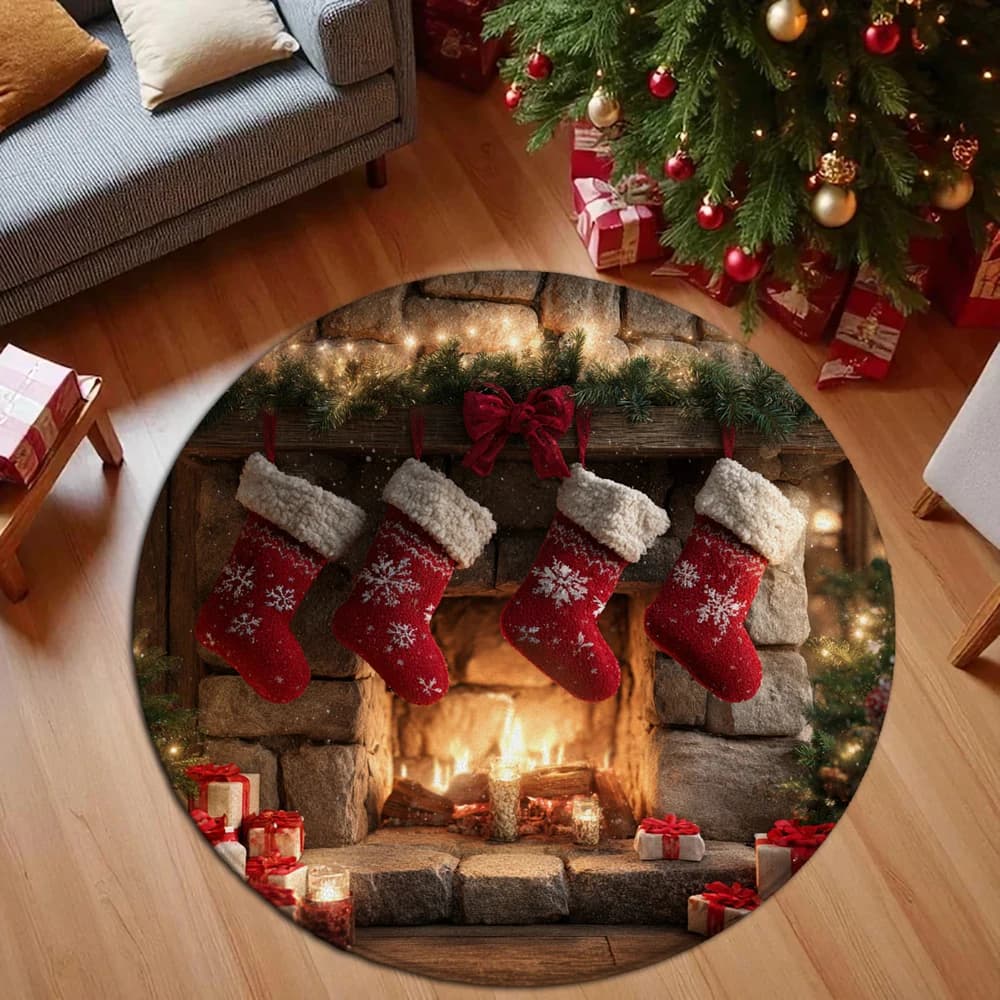 Christmas Santa Claus Red Wall Pattern Circular Carpet Christmas Floor Mat and Children's Carpet Christmas Decoration Gifts