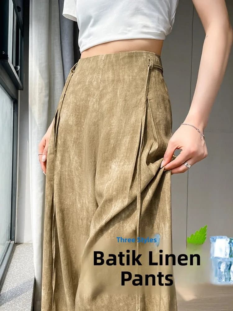 Summer Thin Ice Silk Acid Wash Wide Leg Pants Women's Loose Drapey Casual Trousers Satin Dyed Draping Floor-Length Skirt