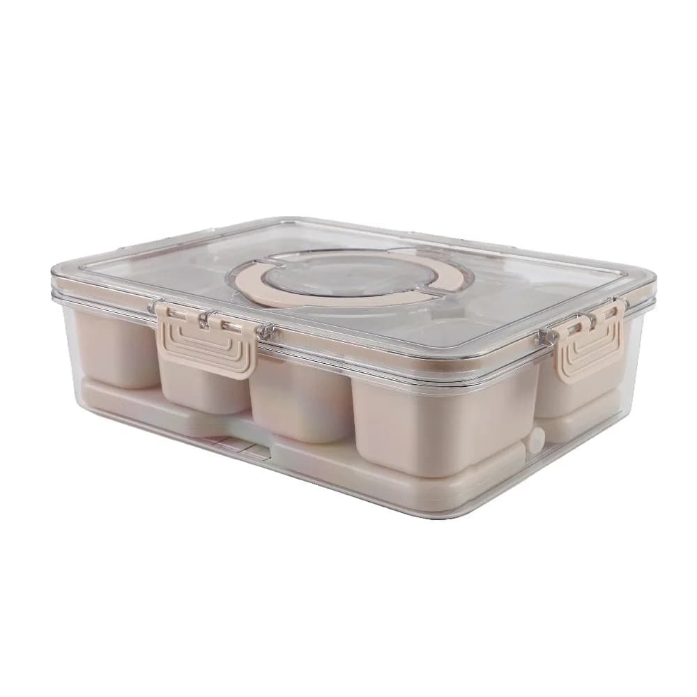 8-Compartment Snack Box Food Storage Container with Lids, Removable Ice Pack, Leak-Proof Portable Lunch Box with Locking Lid, Charcuterie Tray Portion Control, Dishwasher Safe, Taupe