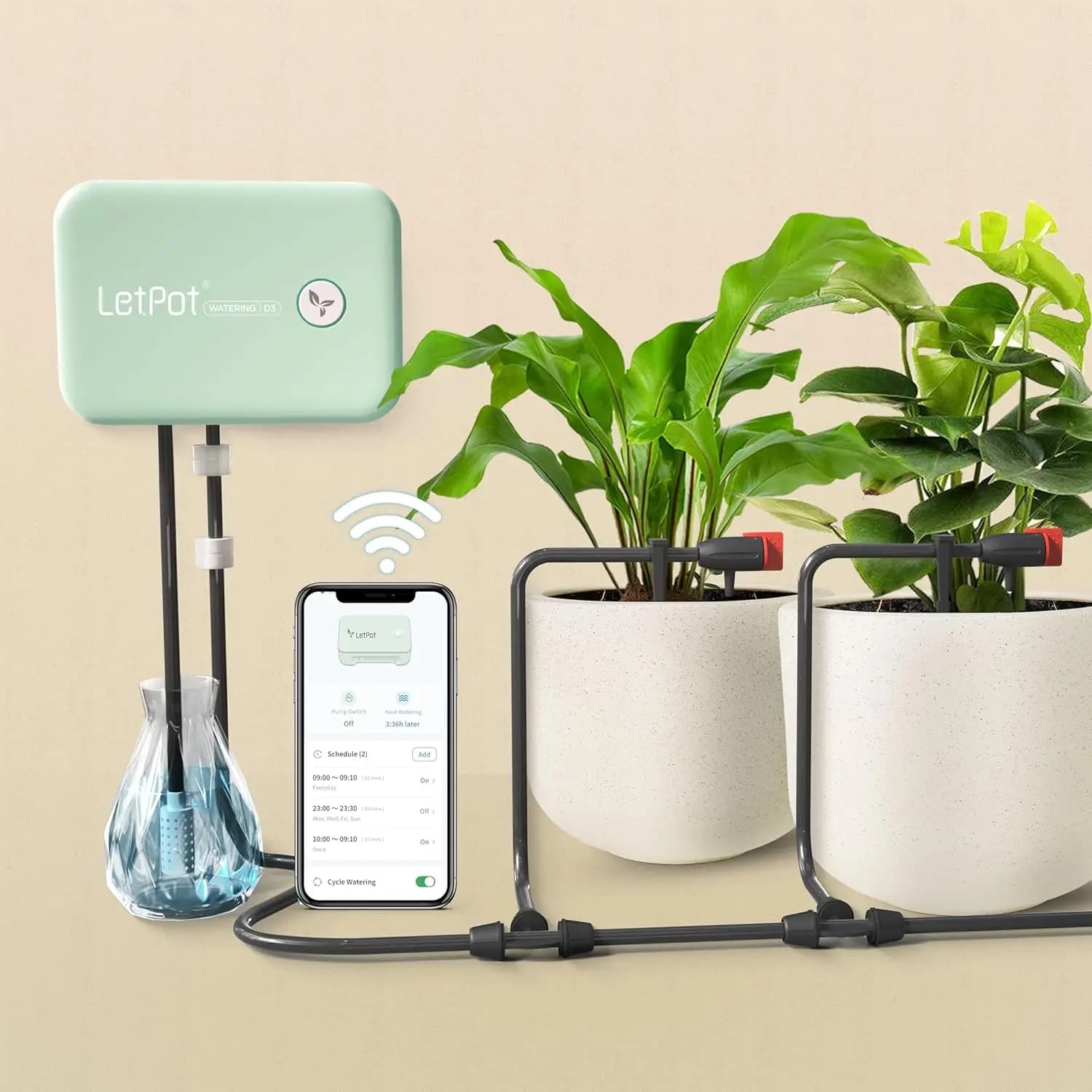 Automatic irrigation system for potted plants, drip irrigation kit with smart reminder, IPX66 Grey