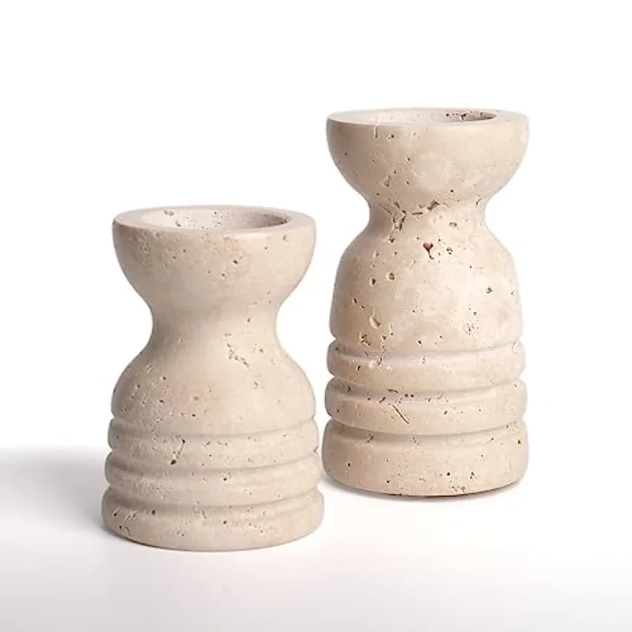 Candle Holders Italy True Natural Travertine Stone Set of 2 Premium Marble Candlestick Holder for Wedding Dinning Party Candle