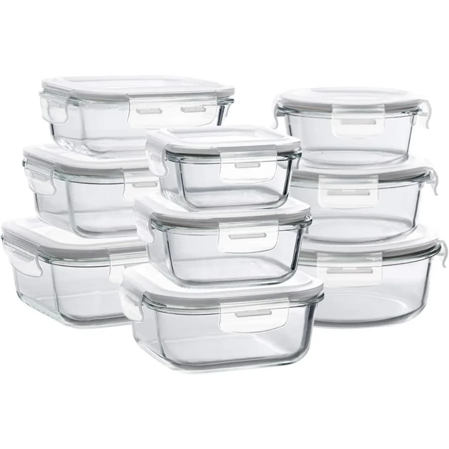 Contenitori per la conservazione degli alimenti in vetro con coperchi, 9 set, contenitori ermetici per la conservazione degli alimenti per la preparazione dei pasti per la conservazione degli alimenti con coperchi - Senza BPA e L