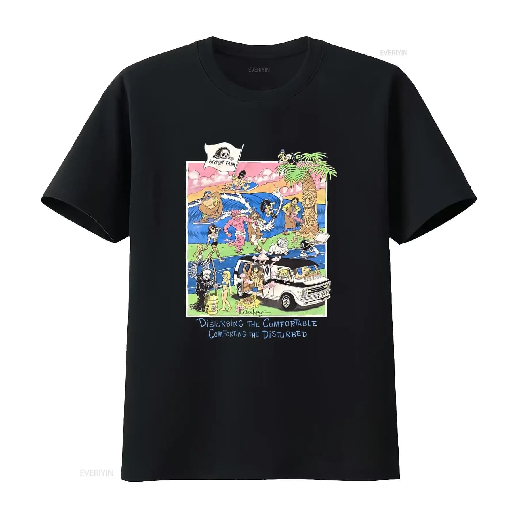 Sketchy Tank Steve Nazar T Shirt Lurking Class Beach Scene Disturbing The Comfortable Comforting Disturbed vintage Washed