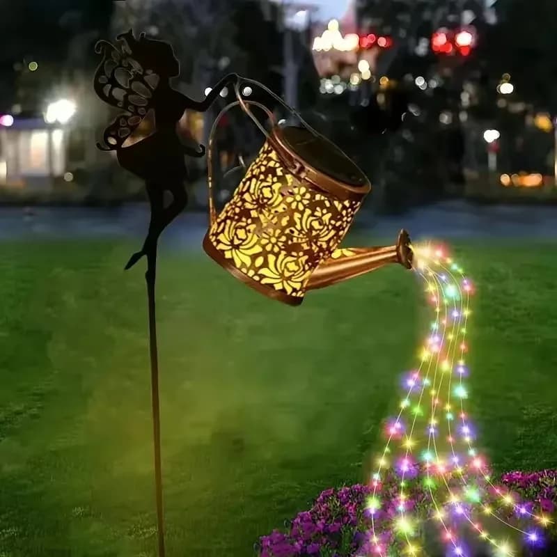Solar Watering Can Projection String Lights Outdoor Garden Stake Fairy Lights Waterfall Lamp for Yard Lawn Path Decor
