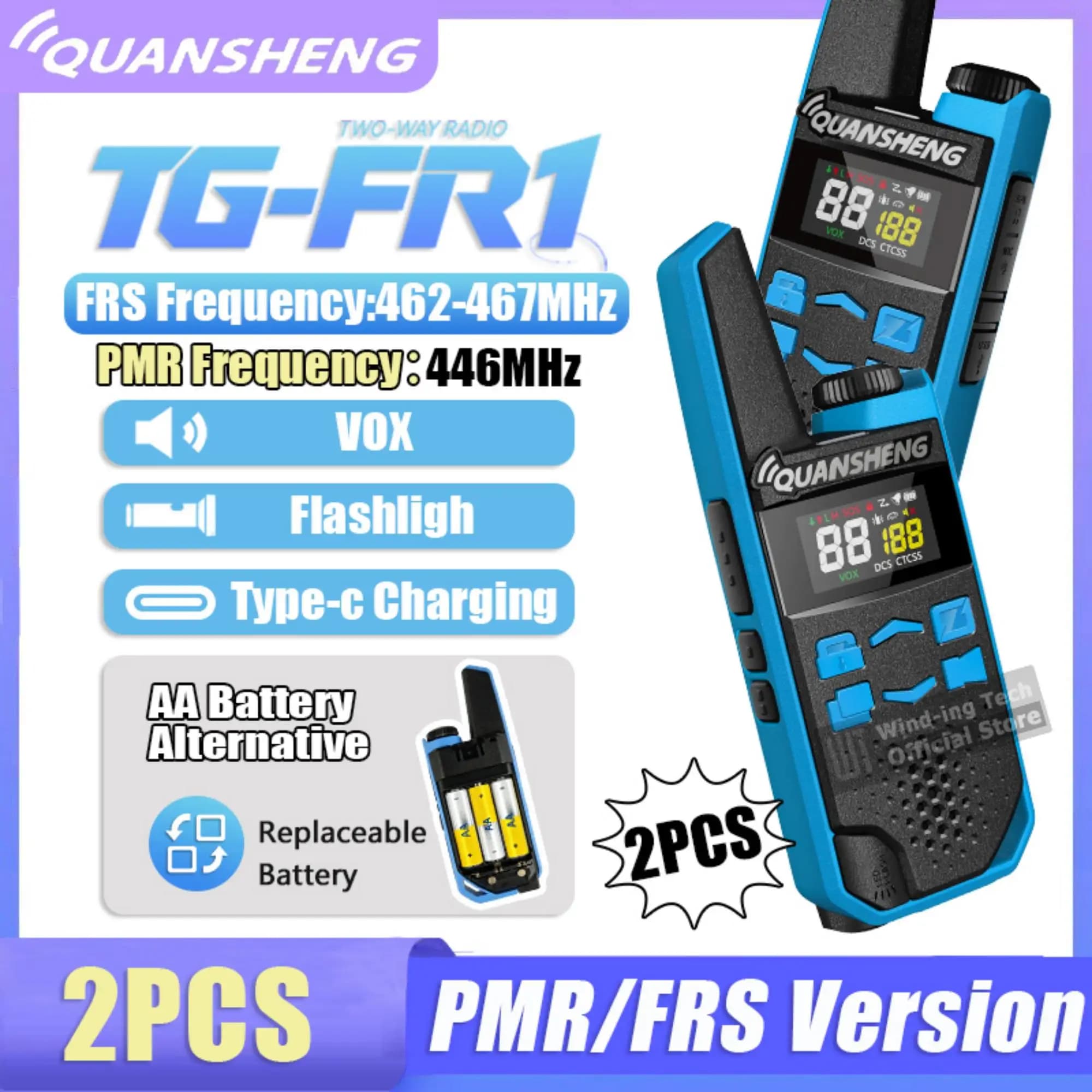 2 Pezzi Quansheng TG-FR1 Walkie Talkie PMR446 FRS Versione Senza Licenza Ricarica Type-C Ultra-leggero Torcia Radio Ricetrasmittenti