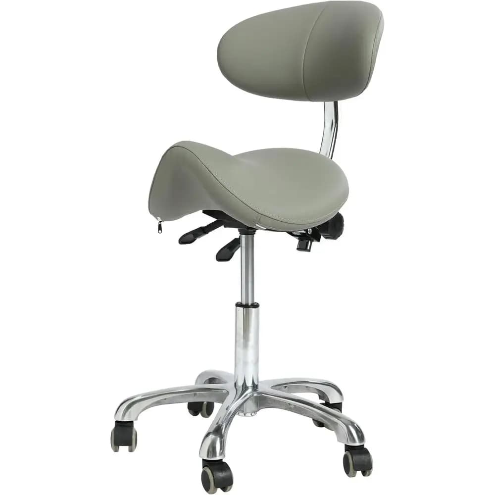 Sgabello Regolabile, Sgabello Girevole Ergonomico con Supporto Lombare, Base Rotante con Ruote, Grigio