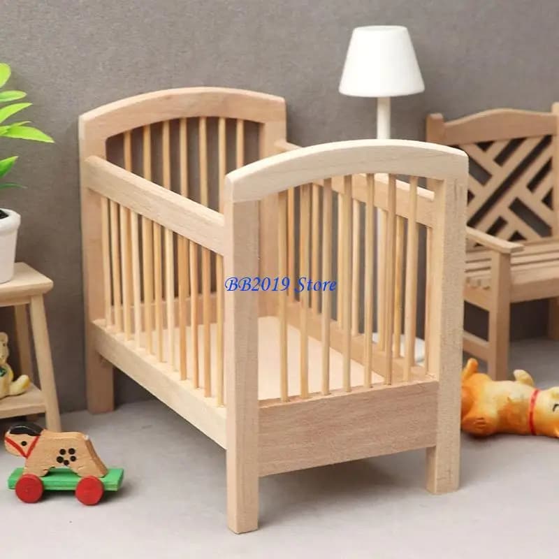 Q0KB Casa delle bambole Camera da letto Mini letto Culla Micro Paesaggio Fai da te Ornamenti per casa 1/12