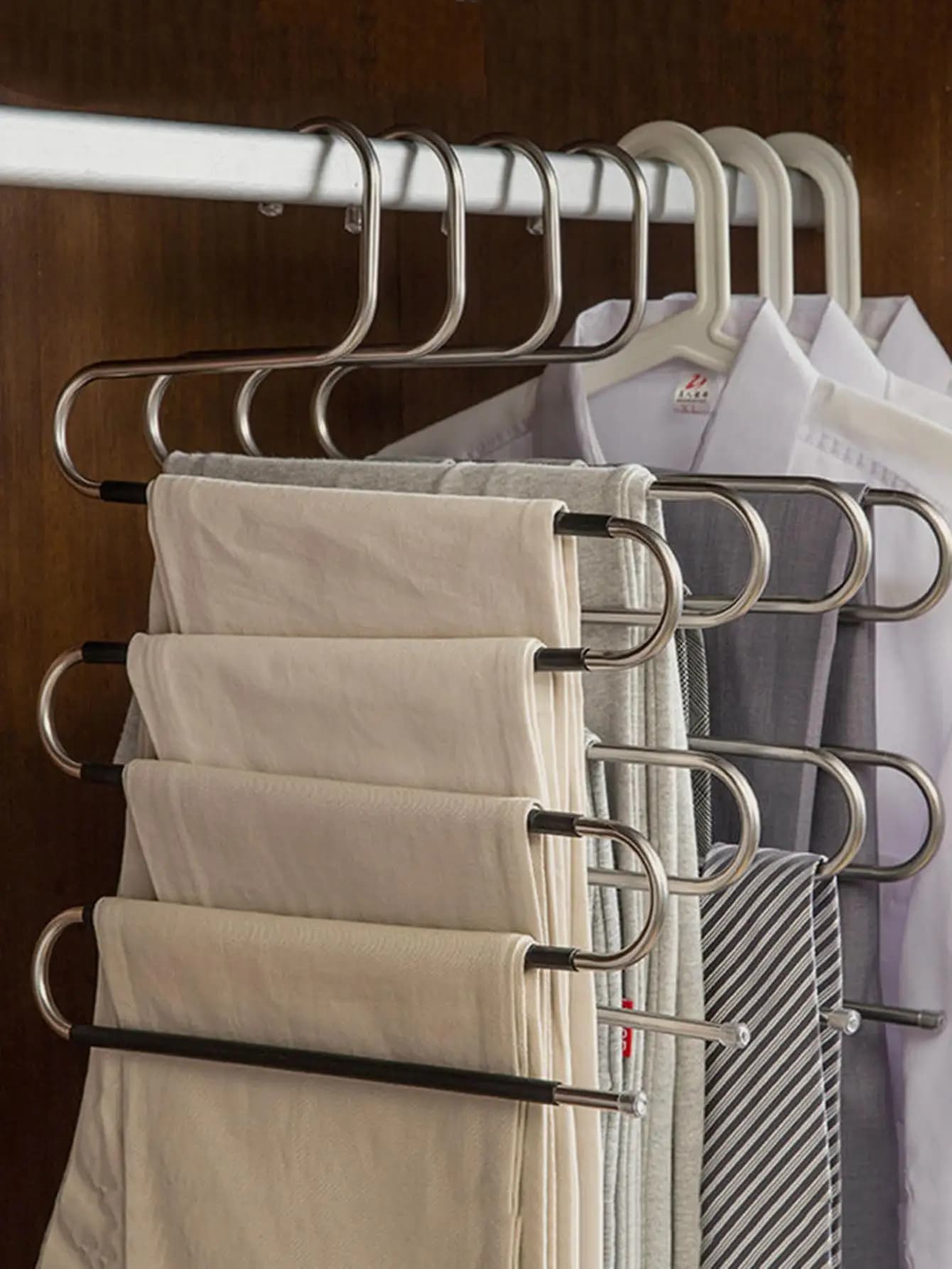 Appendiabiti multifunzionale a forma di S per appendiabiti Organizzatore per armadio regolabile Portaoggetti per pantaloni Scaffale per cravatte per pantaloni