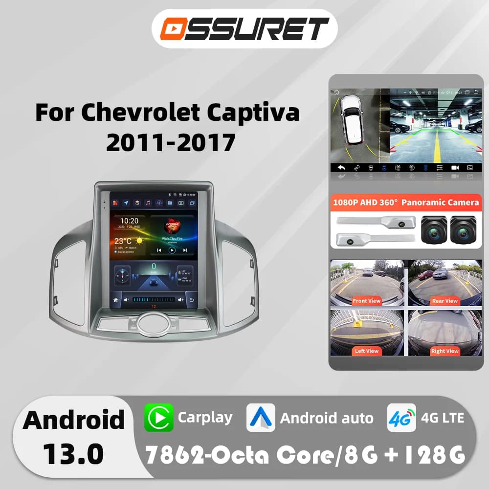 9.7 "7862 Android 14 Autoradio per Chevrolet Captiva 2011-2017 Multimedia Carplay Android Auto 360 Macchina Fotografica GPS Stereo 2din Schermo