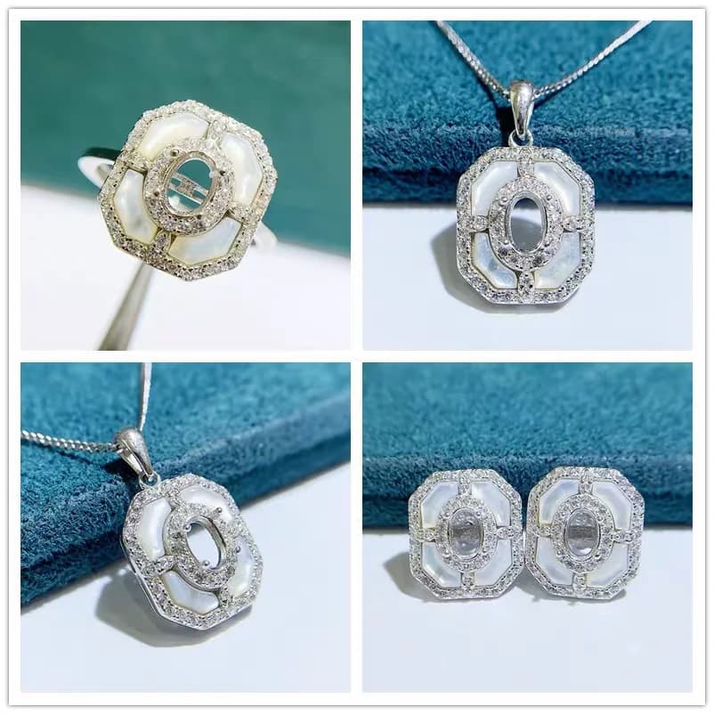 MeiBaPJ 4mm * 6mm 925 Silver Elliptical Stone Jewelry Set Support Earrings Pendants Ring 3 Pieces Dress Fine Wedding Jewelry for Women