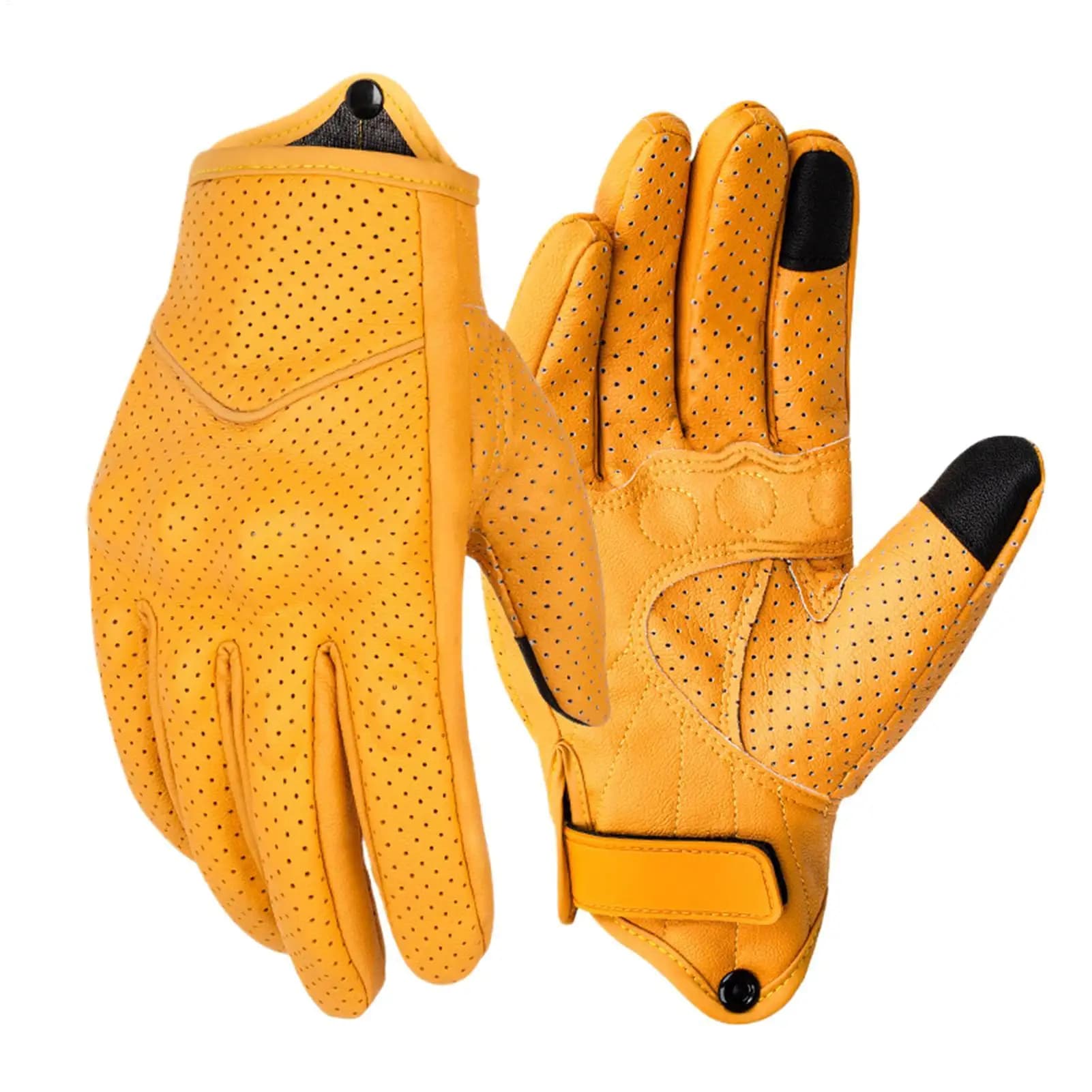 Motorcycle Gloves Full Finger Breathable Racing Motocross Glove Yellow Perforated PU Leather Motorcyclist Riding Gloves
