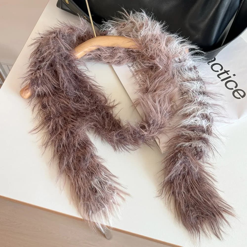 Alla moda Harajuku Sciarpa lunga stretta Punk gotico Sottocultura Y2K Sciarpa in pelliccia sintetica Streetwear Sfumatura di colore Girocollo Streamer Donna
