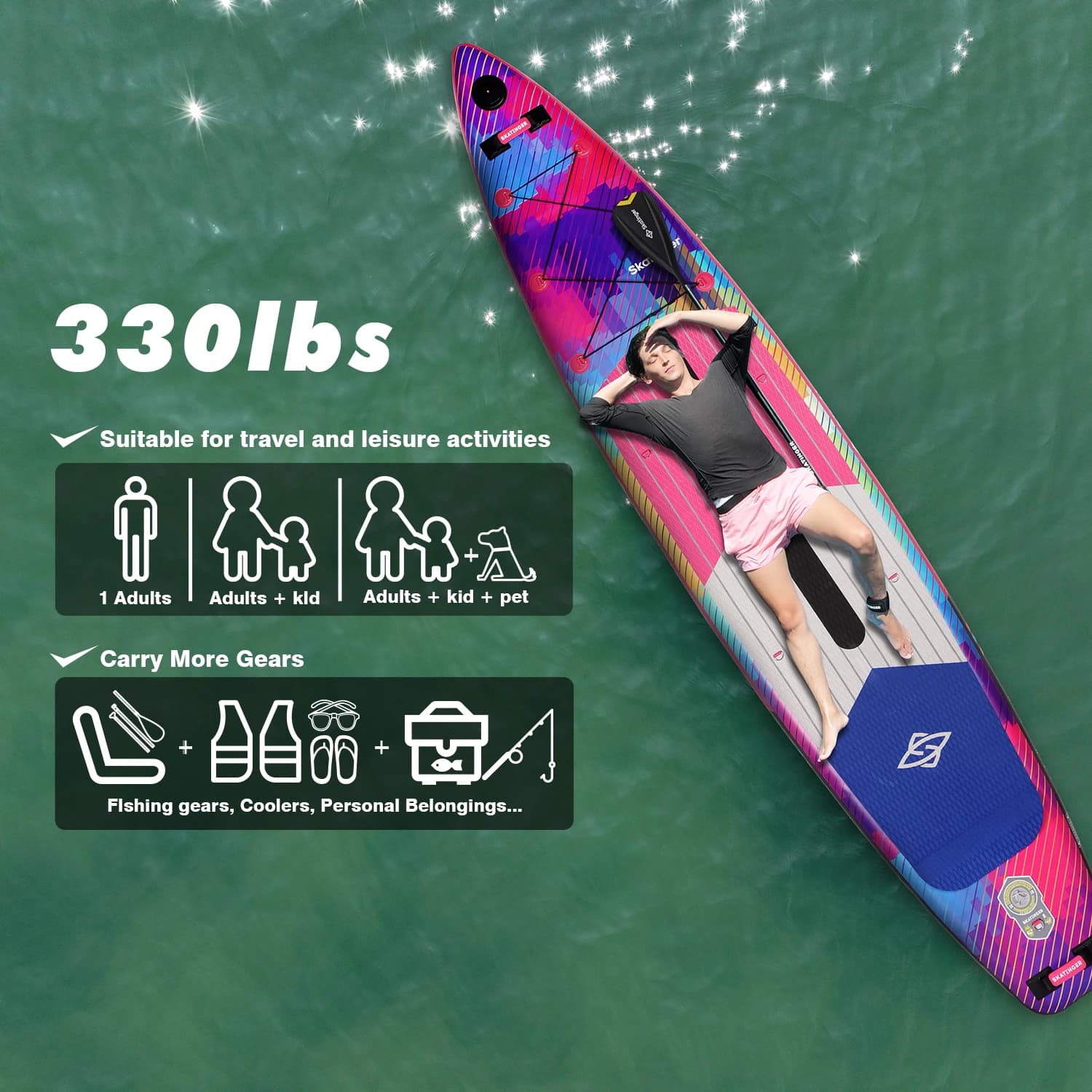 SKATINGER SUP Inflatable Paddle Board 12'6"x30"x6" Waterproof Standing Style Aquatic Board with Fishing Accessories for Outdoor