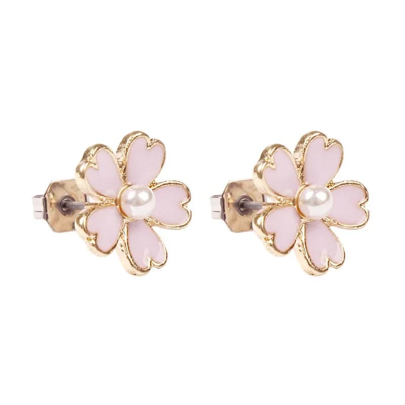 Japanese Cute Cherry Blossom Earrings For Girls Student Romantic Enamel Pink Sakura Kids Children Earrings