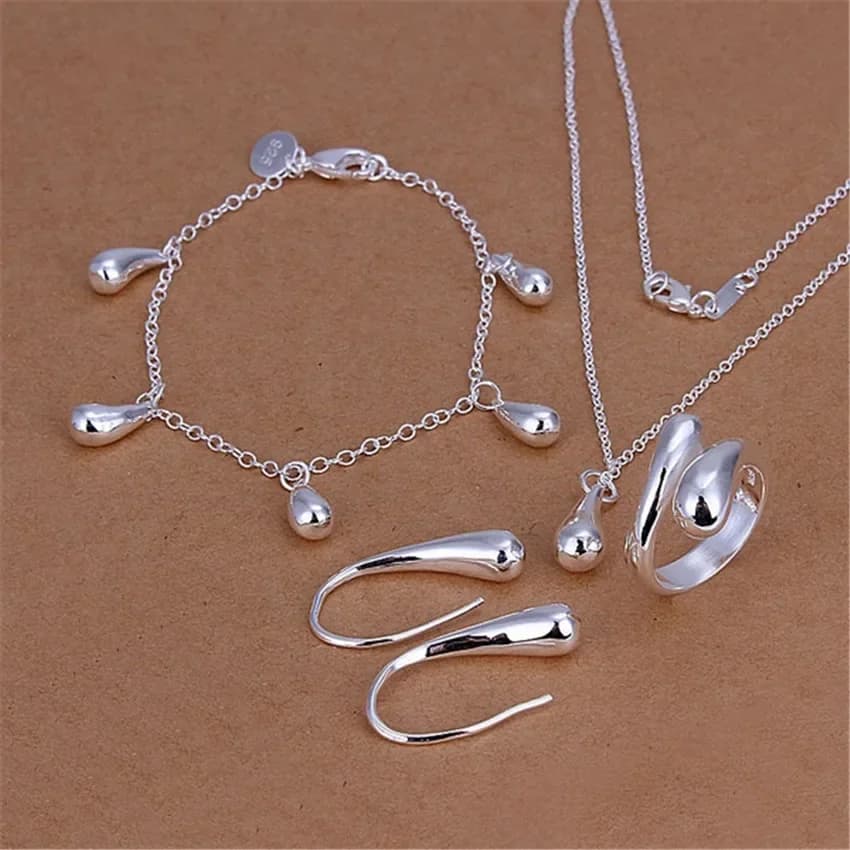 Cute 925 Sterling Silver Charms Pendant Bracelet Necklace Earrings Rings Jewelry Sets for Women Fashion Party Gifts