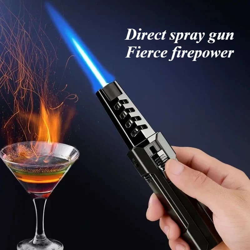 High Temperature Direct Charging Metal Blue Flame Cigar Lighter Kitchen Cooking Outdoor BBQ Gas Spitfire Gun Smoking Accessories