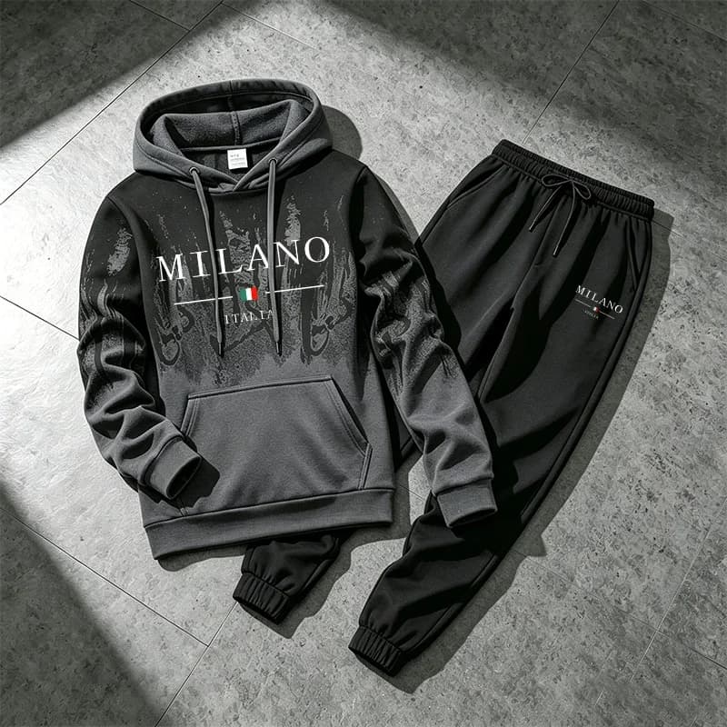 Completo sportivo da uomo 2026 di nuova collezione: felpa con cappuccio e pantaloni della tuta, set 2 pezzi alla moda italiana per sport e tempo libero, tuta da jogging casual da uomo