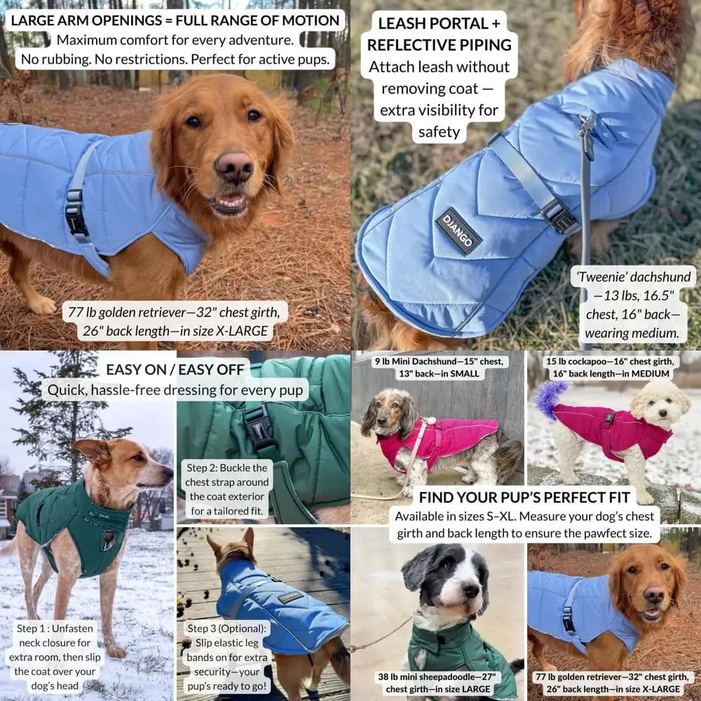 Giacca Invernale Impermeabile per Cani con Apertura Regolabile per Pettorina - Blu Crepuscolo, Ideale per Razze Piccole e Cuccioli