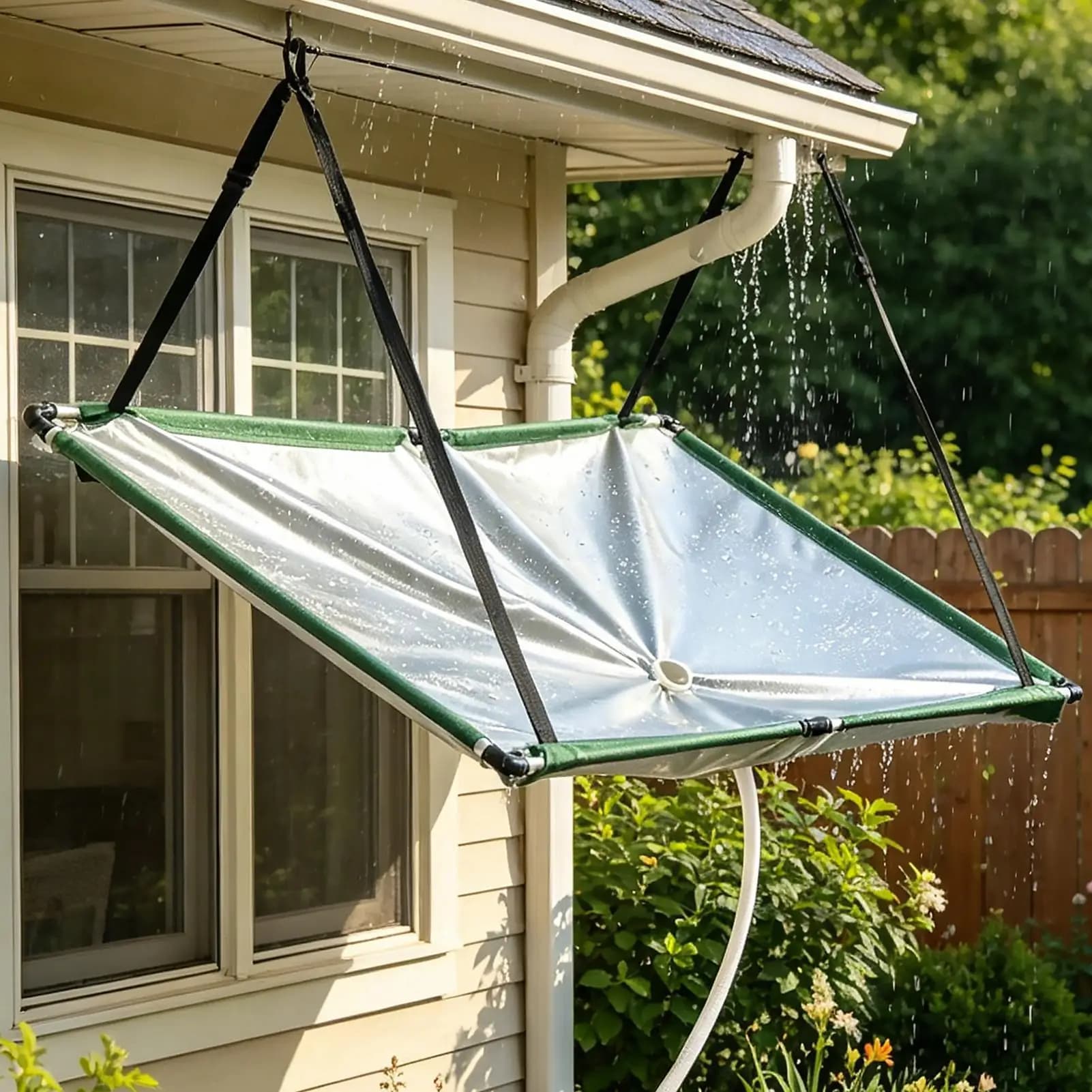 Raccoglitore d'acqua piovana per giardino con filtro e tubo flessibile, per prato, esterni, cortile, balcone, campeggio