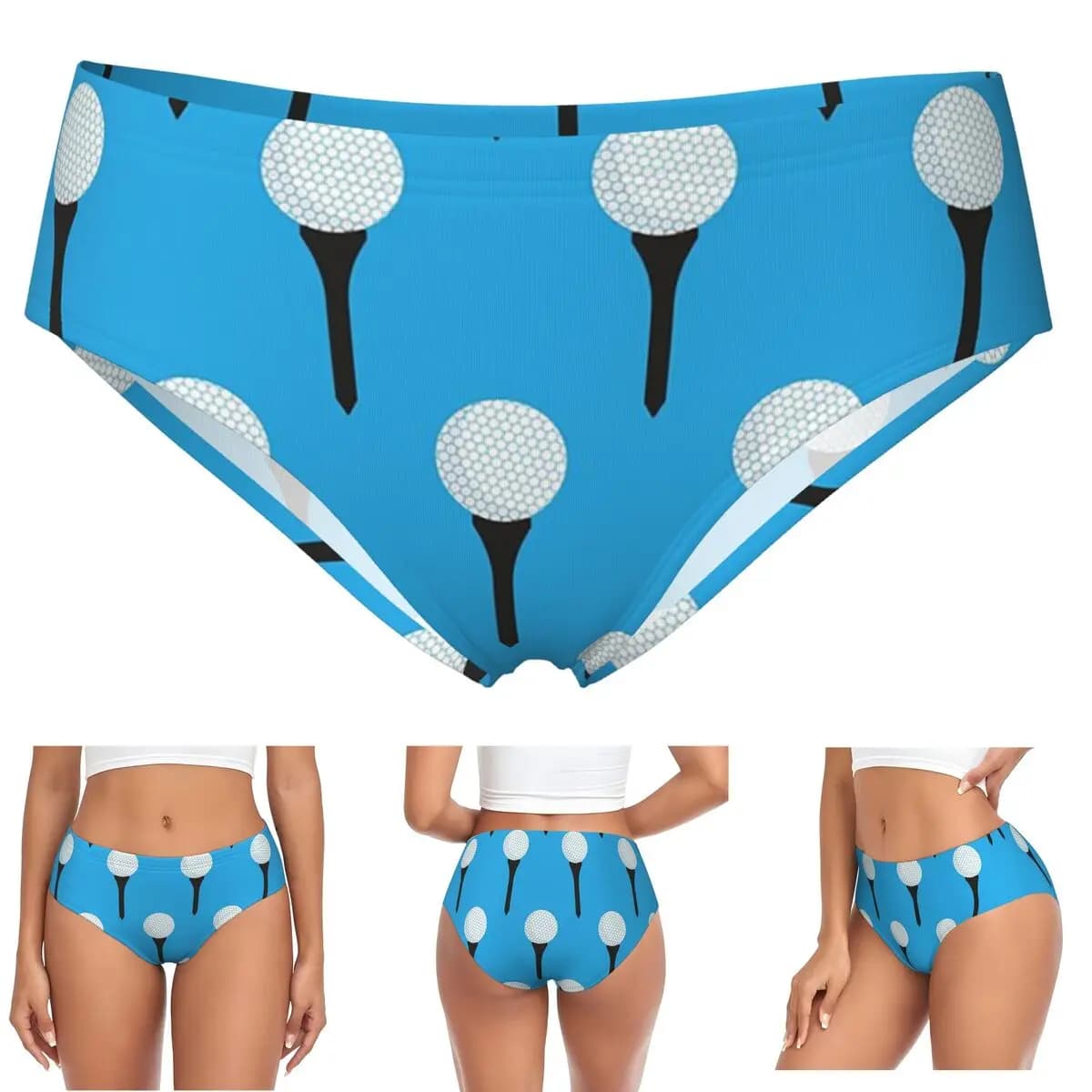 Pallina da golf personalizzata e modello a T (blu ciano) Slip per mutandine Slip comfort da donna Intimo Mutande femminili traspiranti