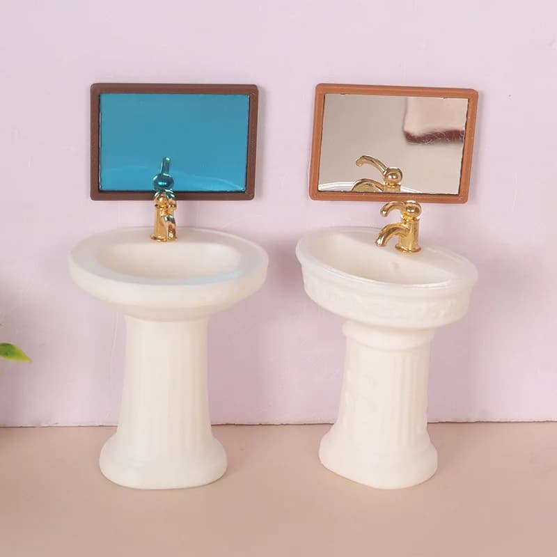 1set Mini Wash Basin Mirror Model OB11 Dollhouse Bathroom Scene Accessories Realistic Sink Micro Landscape Desktop Decor Props