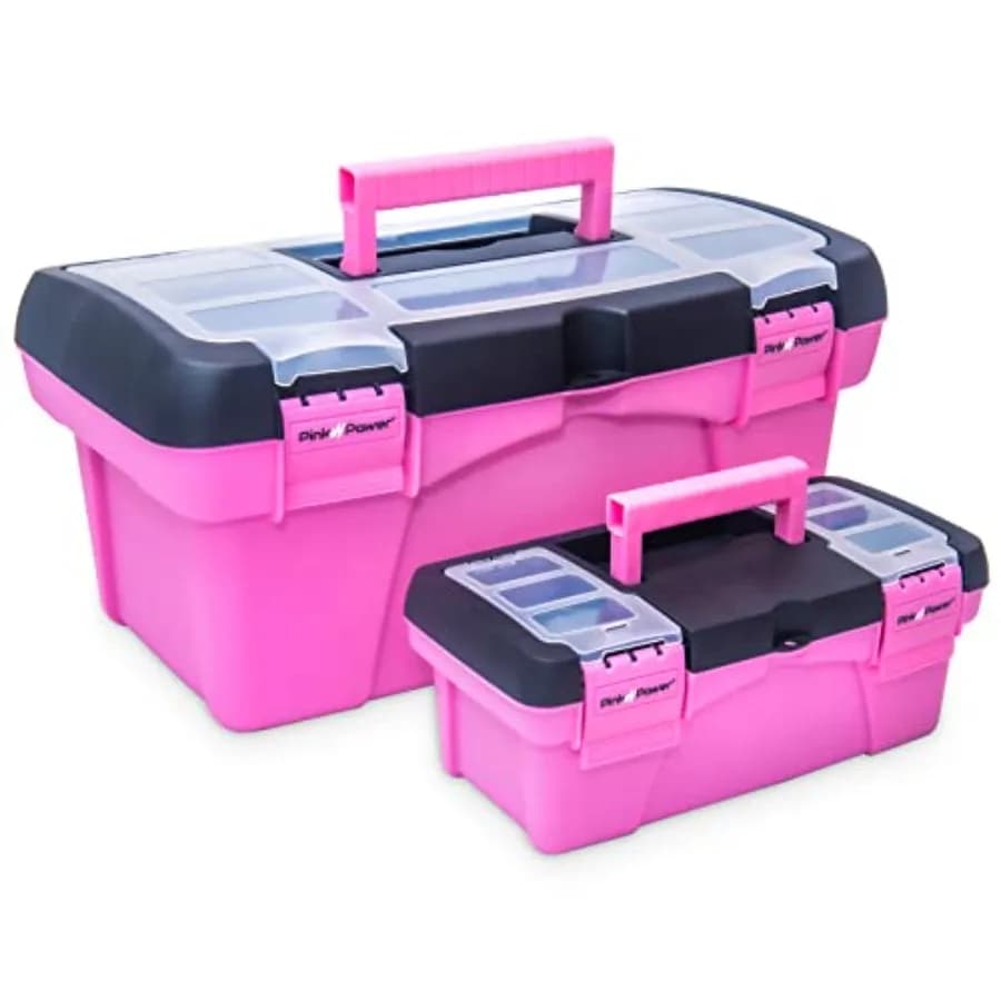 Cassetta degli Attrezzi Rosa per Donne - Organizzatore per Cucito e Artigianato, Cassetta degli Attrezzi in Plastica Piccola e Grande con Manico - Cassetta Rosa per Cucito