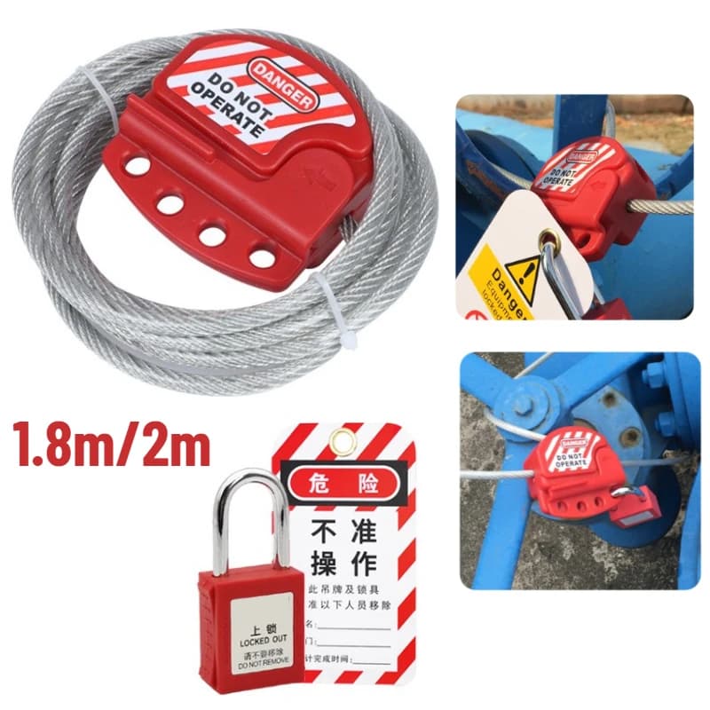 1 Set Blocco Tagout Cavo di Blocco 1.8m/2m Cavo in Acciaio Loto Regolabile con Rivestimento in Vinile per la Gestione della Riparazione Fuori Servizio