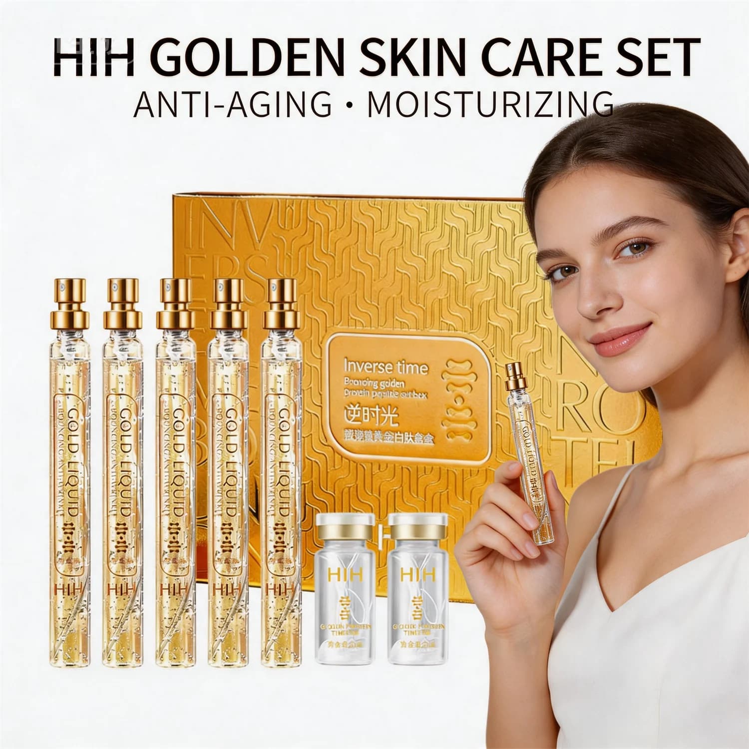 Set Siero al Collagene 4K Gold Idratante con Fili Proteici, Filler Viso Assorbibile, Proteine Idratanti Leviganti e Rassodanti