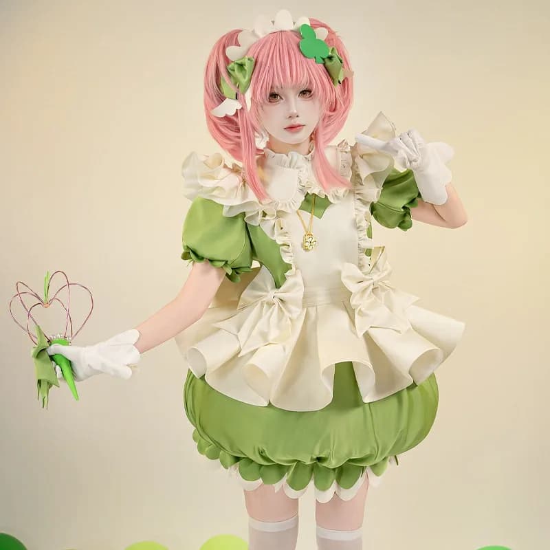 Costume Cosplay Anime Suu, Uniforme Lolita Verde, Abito da Principessa, Gonna a Bocciolo di Fiore per Donne, Outfit per Giochi di Ruolo, Festa a Tema