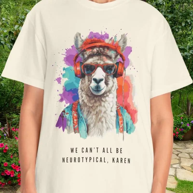 Funny Autism Garment Dyed T Shirt Watercolor Llama Teacher Neurodiversity Awareness Comfort Colors