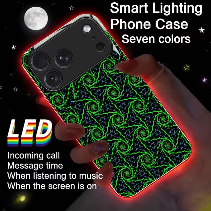 Colorful Spiral Luminous Glass LED Call Light Up Flash Phone Case Cover For iPhone 17 Pro Max 16 Pro Max Air 17E 16E 15 14 13 12 11 Pro XS XR Max Plus 7 8 Plus SE Cover Case