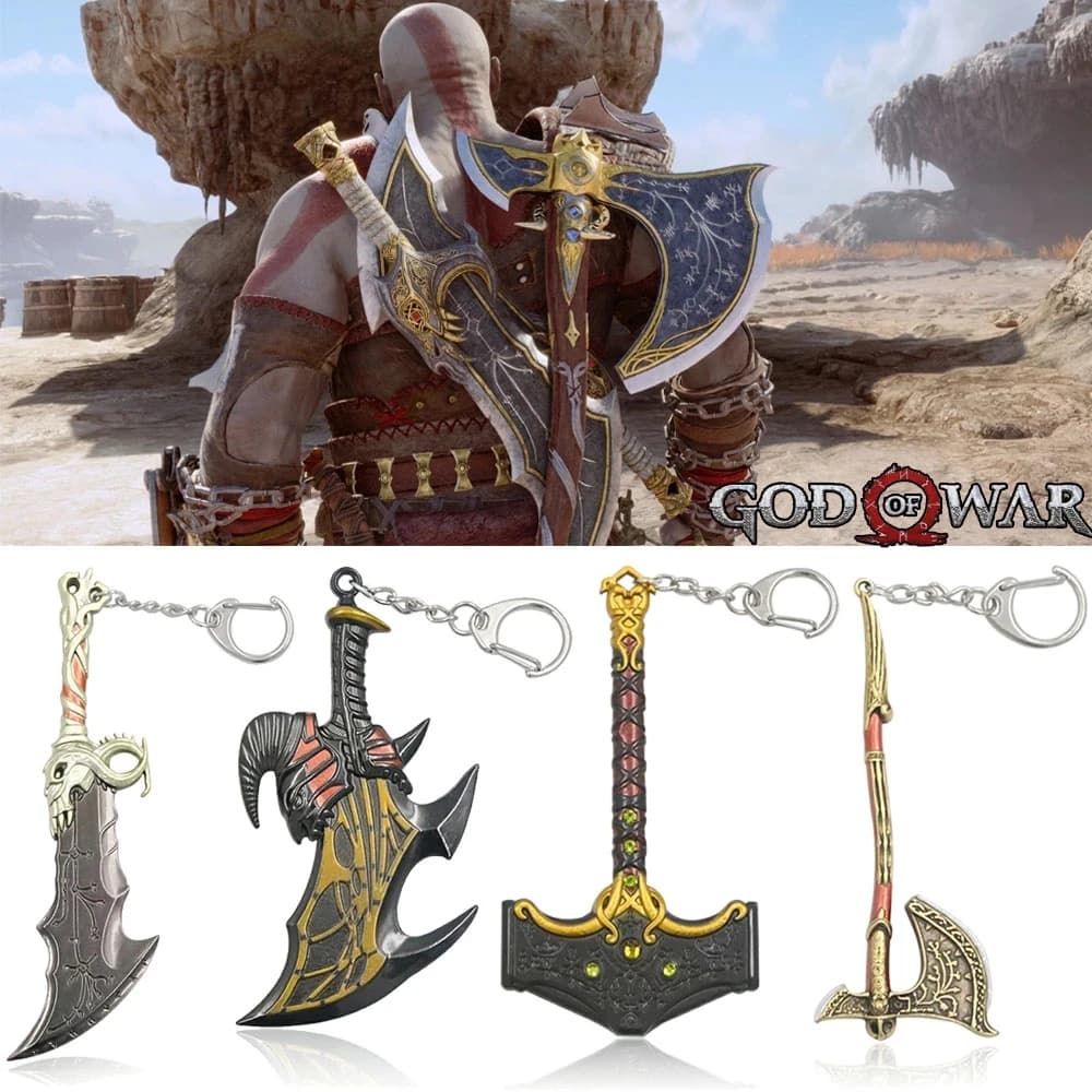 New God of War 5 Ragnarok Keychain Thor Mjolnir Hammer Keychain Levitan Axe Keychain Exile Caos Blades Game Accessories