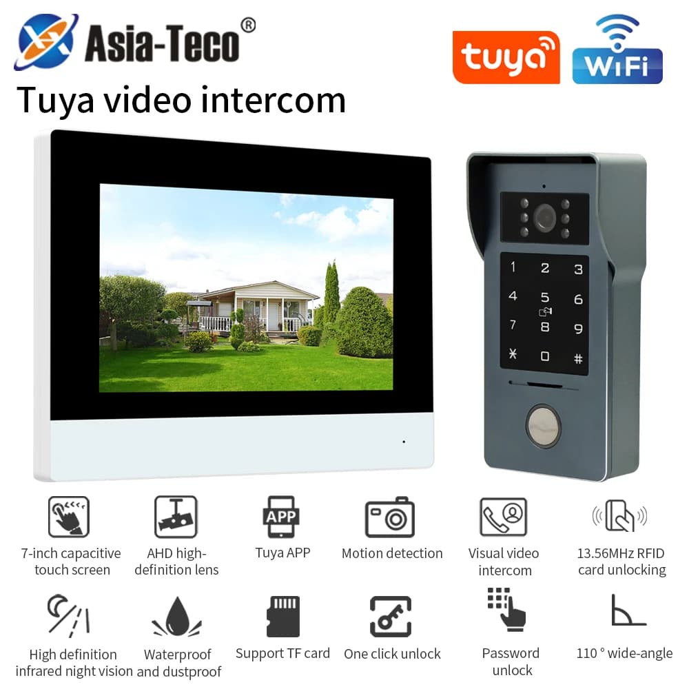 Sistema di campanello video Wifi a 2 fili Tuya App, citofono con telecamera visiva per porta 1080P, touch screen da 7/10 pollici, videocitofono domestico per villa