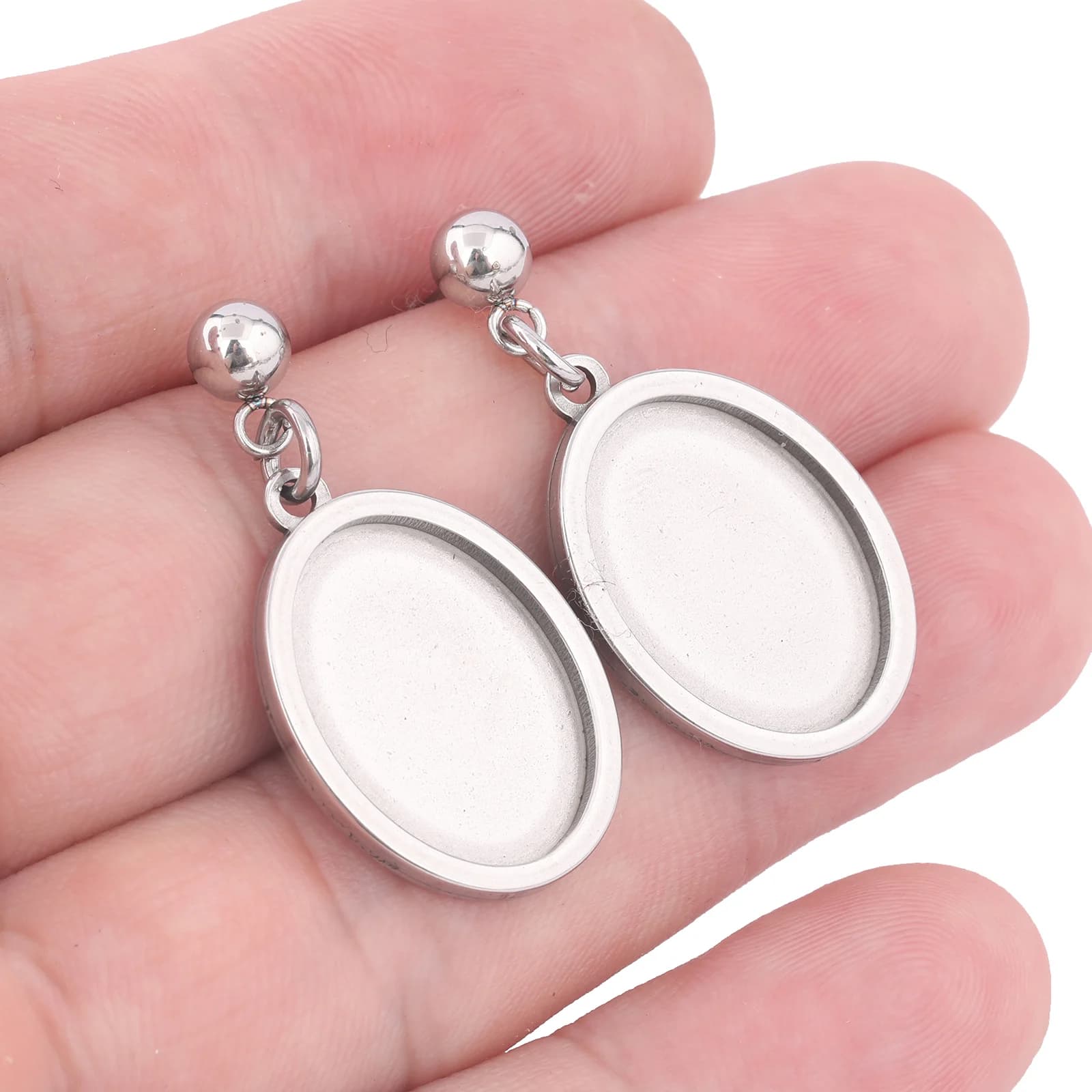 10 pz In Acciaio Inox Post Orecchino Borchie Risultati Misura 13x18mm Ovale Cabochon Orecchini Base Impostazione Spazi Vuoti Risultati Dei Gioielli Fai Da Te