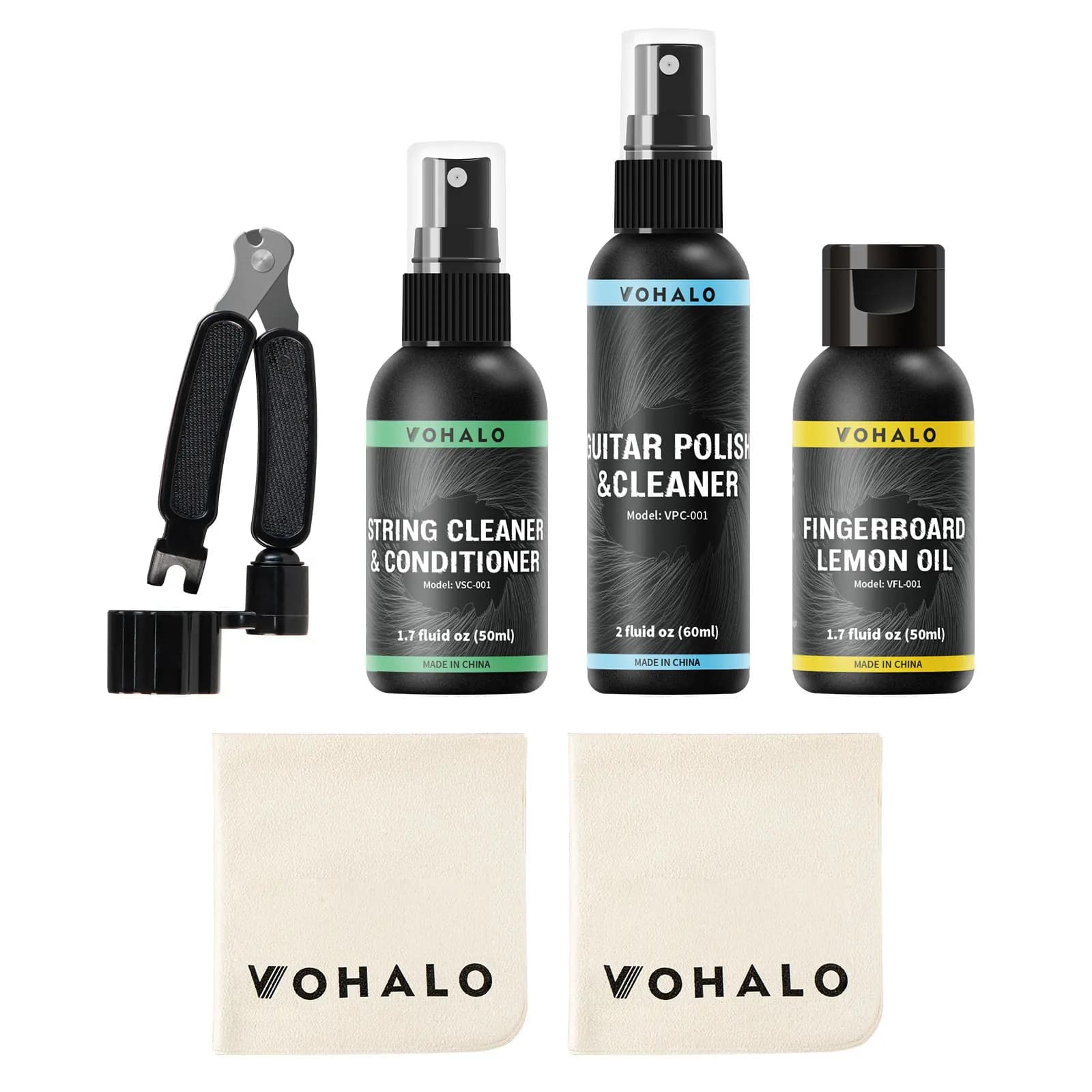 SONICAKE/VOHALO Kit di pulizia per chitarra acustica elettrica Detergente per corde Olio Olio per lucidatura arancione Tastiera Olio di limone Panno e strumenti