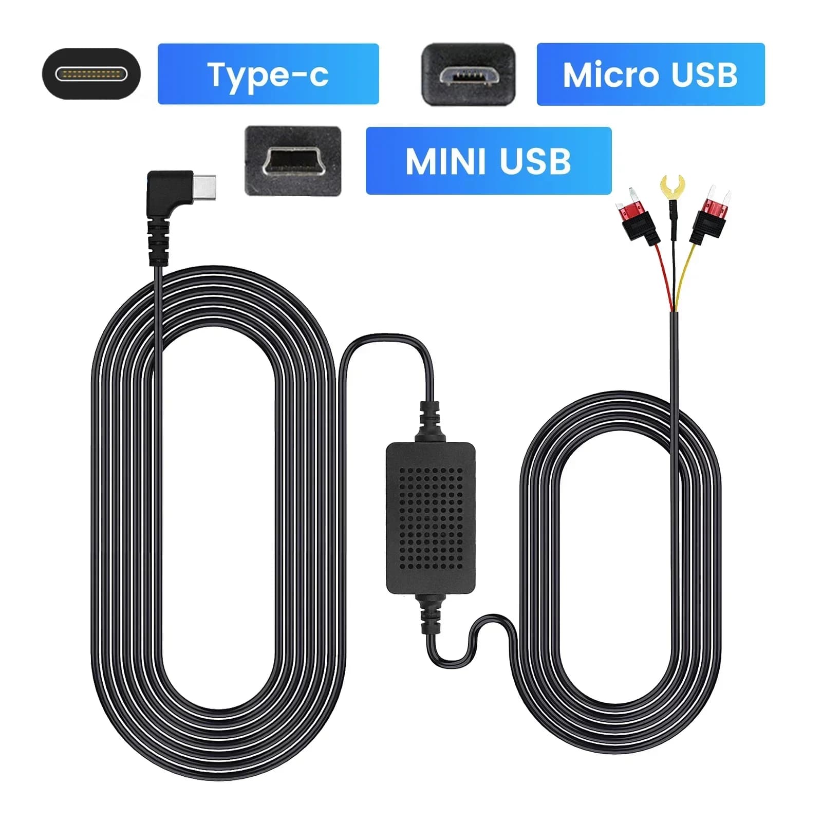 3A 3.5m Dash Cam Car DVR 12-24v Hard Cable Step-Down Line Mini / Micro / Type-C Charger USB Dashcam Camera