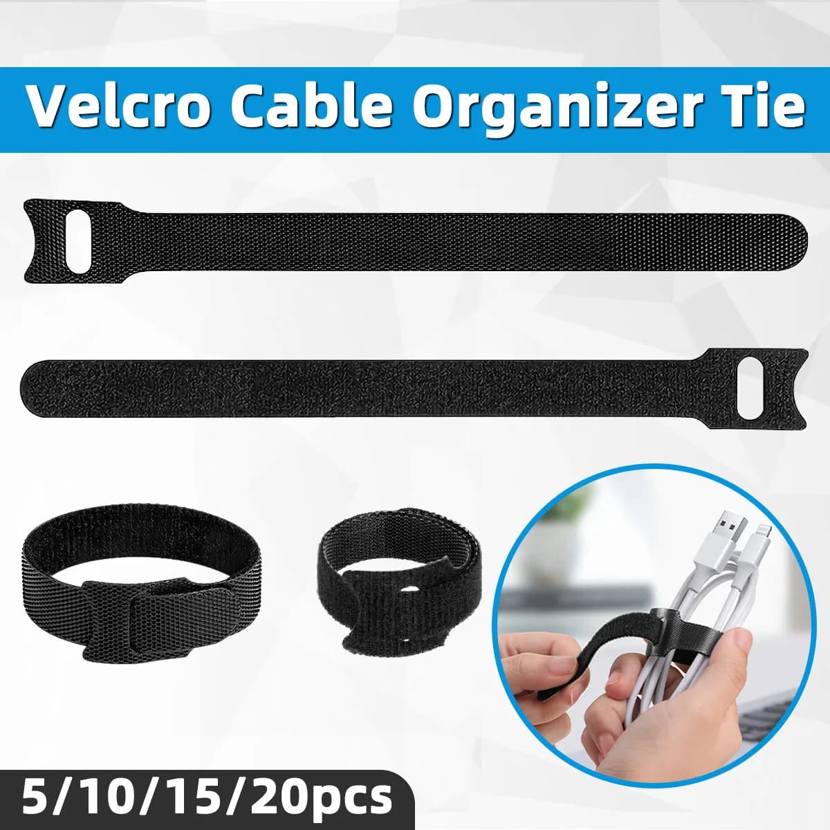 5/10/15/20PCS Cinghie in velcro Cinghie per l'organizzazione dei cavi dati Cinghie per l'organizzazione multifunzionale Cinghie per la gestione dei cavi Cinghie riutilizzabili