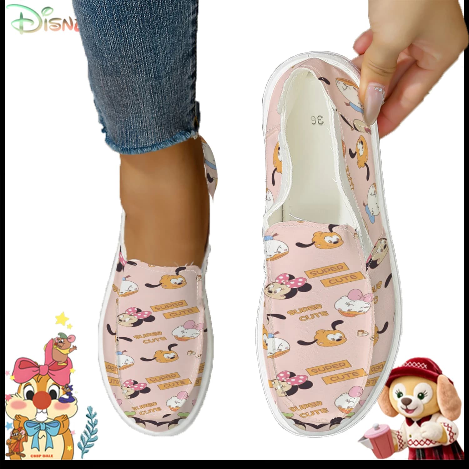 Mocassini slip-on con motivo Disney Super Cute Cartoon, scarpe basse comode e antiscivolo rosa per l'uso quotidiano