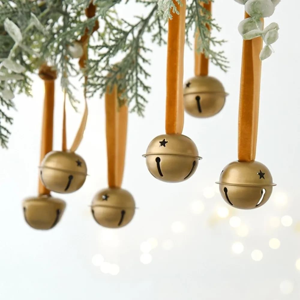 6PCS Iron Christmas Bell Pendant Antique Handmade Pinecone Bell Wind Chimes Hanging Rope Crisp Sound