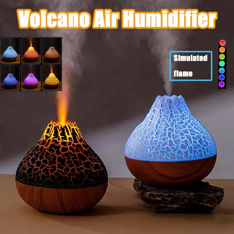 Umidificatore Vulcano Diffusore di aromi USB Diffusore di nebbia d'acqua Purificatore Deodorante per ambienti Nebulizzatore con luce notturna colorata