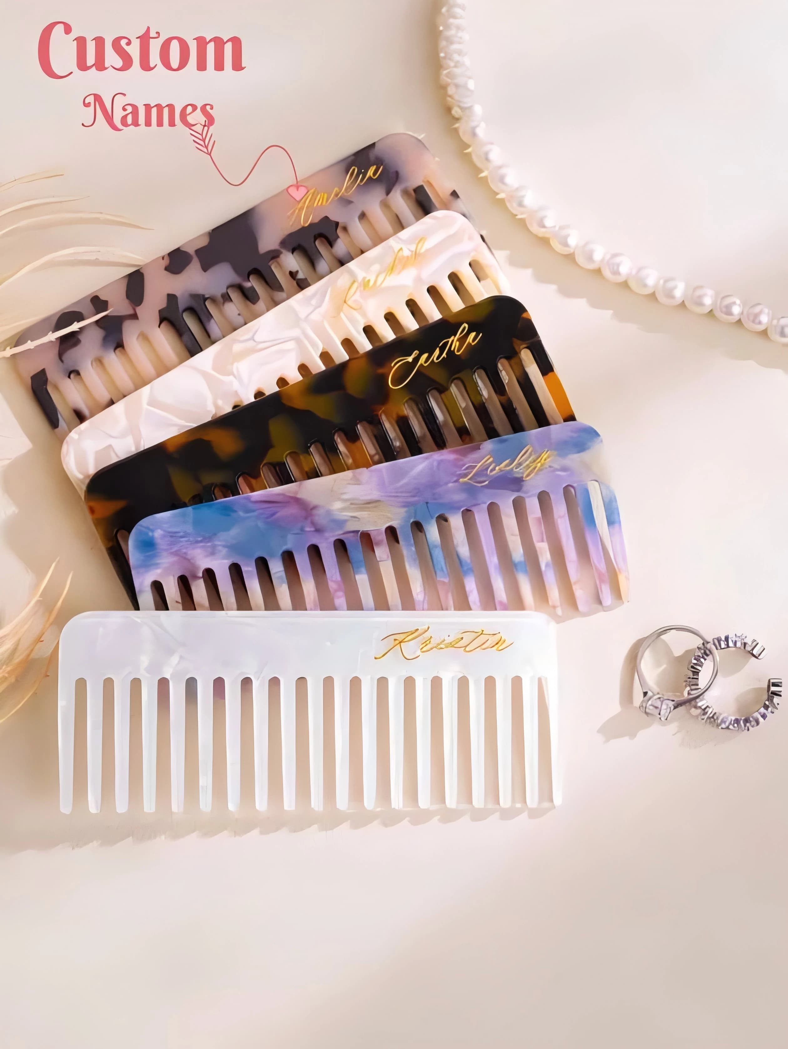 Personalized Custom Marble Hair Comb, Portable Comb, Bridesmaid Wedding Gift, Perfect for Teacher's Day, Birthday, Party and Gra